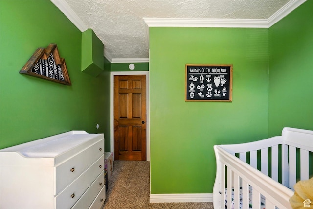 302 S 100 E, Logan, UT 84321 - carpeted bedroom featuring a textured ceiling, crown molding, and a crib