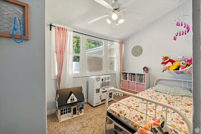 302 S 100 E, Logan, UT 84321 - carpeted bedroom with vaulted ceiling and a ceiling fan