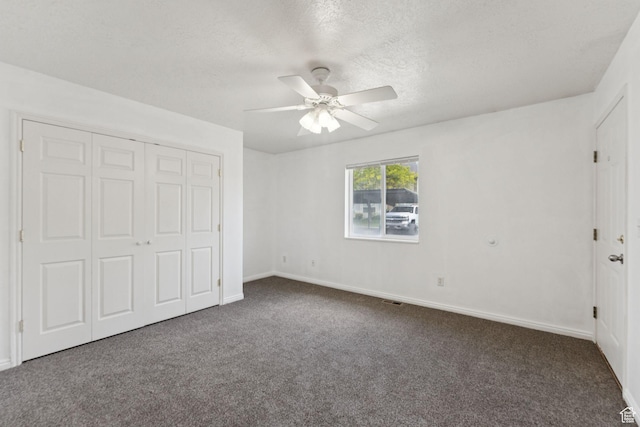 827 S 1030 W, Richfield, UT 84701 - unfurnished bedroom with carpet floors, a closet, ceiling fan, and a textured ceiling