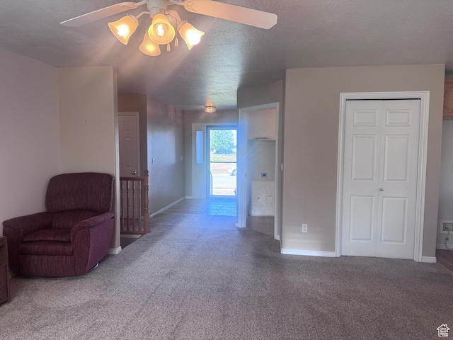 1730 N 350 W, North Ogden, UT 84414 - sitting room with carpet, a ceiling fan, and a textured ceiling