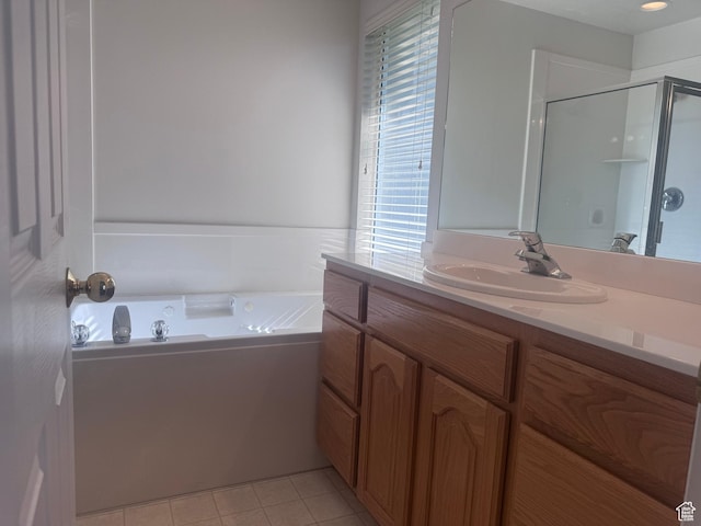 1730 N 350 W, North Ogden, UT 84414 - full bathroom featuring a stall shower, a bath, vanity, and tile patterned flooring