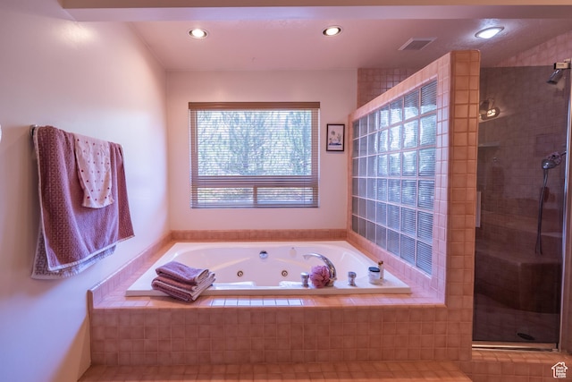 4163 S Beeman Rd, Moab, UT 84532 - bathroom with a stall shower, a jetted tub, and recessed lighting