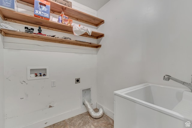 8069 N Quarter Mile Dr, Eagle Mountain, UT 84005 - laundry area with electric dryer hookup, hookup for a washing machine, and light tile patterned flooring