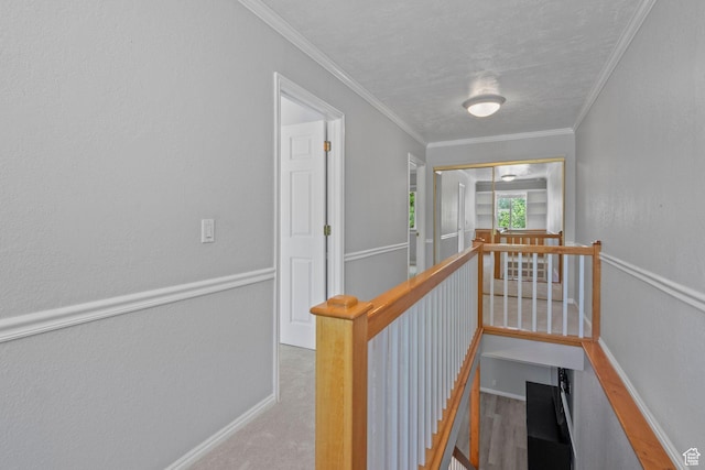 1870 E Monterey Dr, Salt Lake City, UT 84121 - hall with an upstairs landing, ornamental molding, and carpet