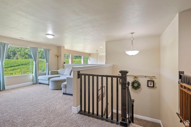 6284 Oak Ridge Ln, Mountain Green, UT 84050 - corridor featuring carpet, an upstairs landing, and a textured ceiling