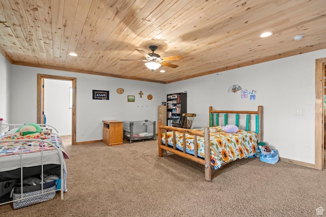 265 S 400 E, Centerfield, UT 84622 - carpeted bedroom featuring wooden ceiling, recessed lighting, a ceiling fan, and ornamental molding