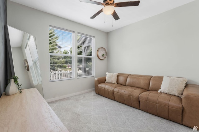 5124 W Stockfield Ln, Herriman, UT 84096 - carpeted living area with baseboards and ceiling fan
