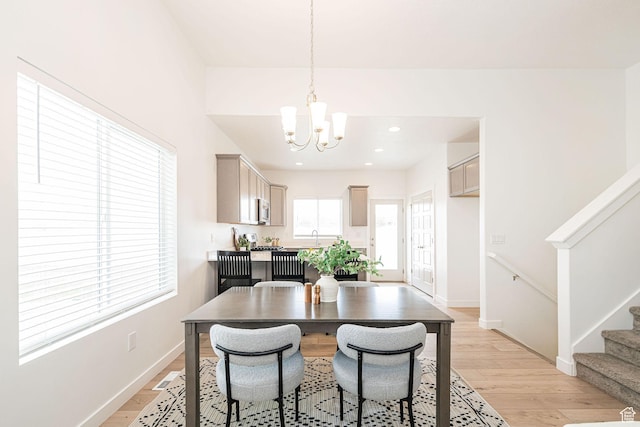 425 W Domain Ln, Grantsville, UT 84029 - dining space featuring a chandelier, stairs, light wood-style flooring, and recessed lighting