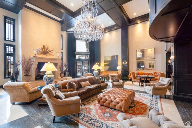 2100 W Frostwood Blvd Unit 4175, Park City, UT 84098 - common area with a high ceiling, coffered ceiling, and beam ceiling