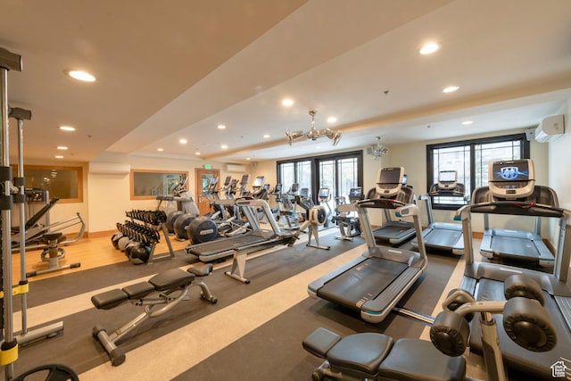 2100 W Frostwood Blvd Unit 4175, Park City, UT 84098 - workout area with recessed lighting, a wall mounted AC, and a chandelier