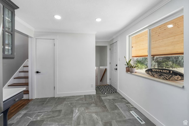 1901 W Kirkham Way S, Taylorsville, UT 84129 - corridor with crown molding, recessed lighting, and stairs