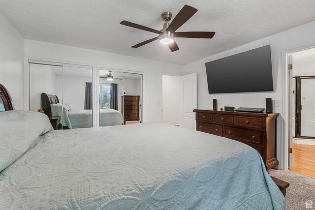 5077 W 11000 N, Highland, UT 84003 - bedroom with two closets, a ceiling fan, ensuite bathroom, and carpet floors