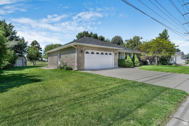 5077 W 11000 N, Highland, UT 84003 - single story home featuring a front yard, an attached garage, driveway, and brick siding