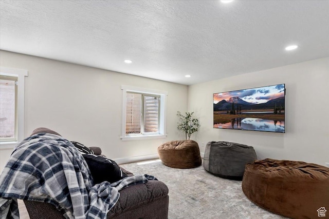 1025 N Apple Seed Ln, Santaquin, UT 84655 - living room with recessed lighting, carpet flooring, and a textured ceiling