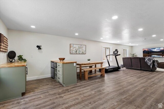 1025 N Apple Seed Ln, Santaquin, UT 84655 - workout room featuring wood finished floors, recessed lighting, and a textured ceiling