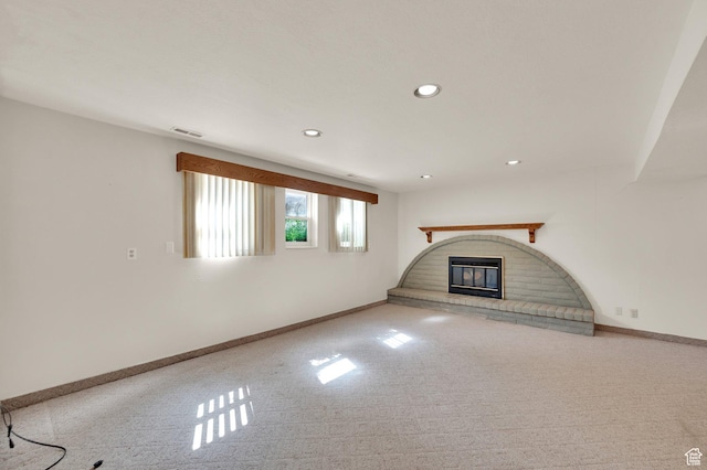 1623 E Spring Run Dr, Holladay, UT 84117 - unfurnished living room featuring carpet flooring, a fireplace, and recessed lighting
