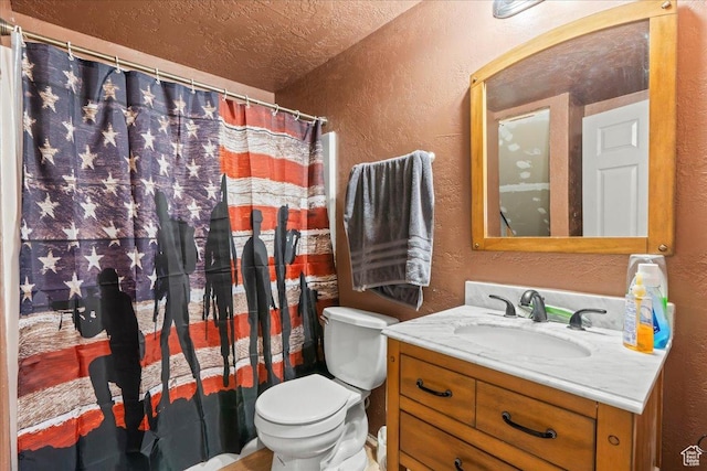 868 E Valley View Dr N, Tooele, UT 84074 - bathroom featuring a textured wall, vanity, and a shower with shower curtain