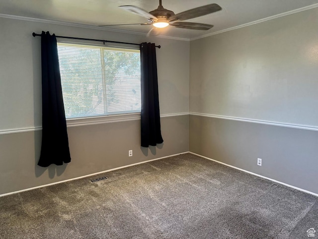 7026 S Wood Green Rd, West Jordan, UT 84084 - empty room featuring ceiling fan, carpet, and crown molding