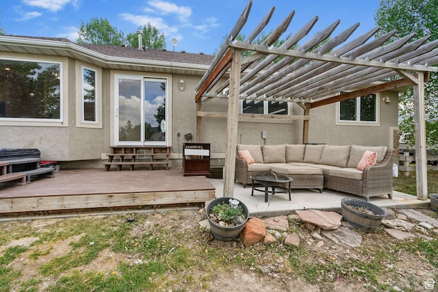 4212 N Majors St E, Eagle Mountain, UT 84005 - view of patio / terrace with an outdoor hangout area, a wooden deck, and a pergola