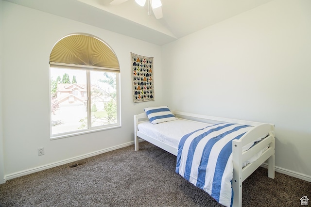 1536 N 150 W, Bountiful, UT 84010 - bedroom featuring carpet, lofted ceiling, and ceiling fan