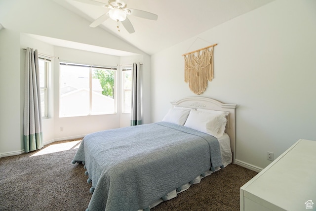 1536 N 150 W, Bountiful, UT 84010 - bedroom with lofted ceiling, dark carpet, and ceiling fan