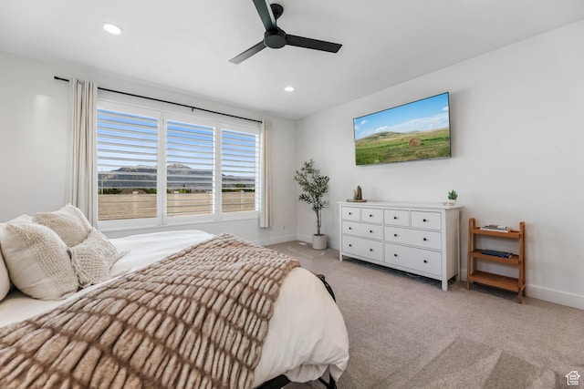10243 S Dial Ct, South Jordan, UT 84009 - bedroom with light colored carpet, recessed lighting, and ceiling fan