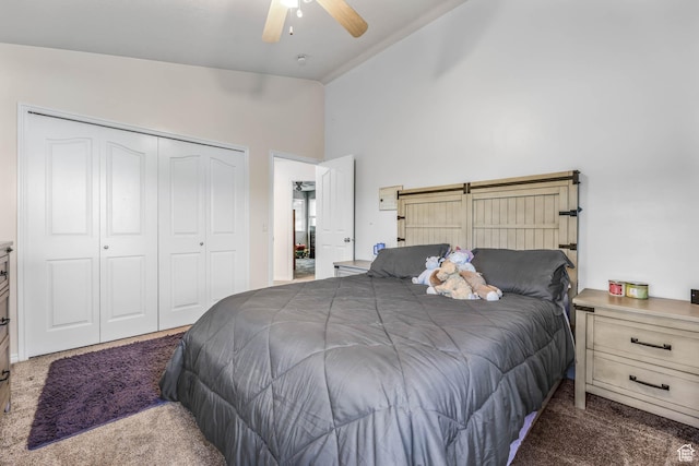 10314 S 3970 W, South Jordan, UT 84009 - carpeted bedroom with a closet, ceiling fan, and high vaulted ceiling