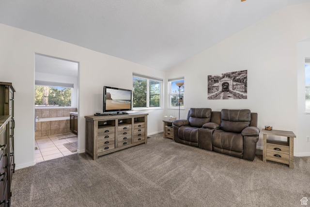 10314 S 3970 W, South Jordan, UT 84009 - living area with plenty of natural light, carpet flooring, and vaulted ceiling