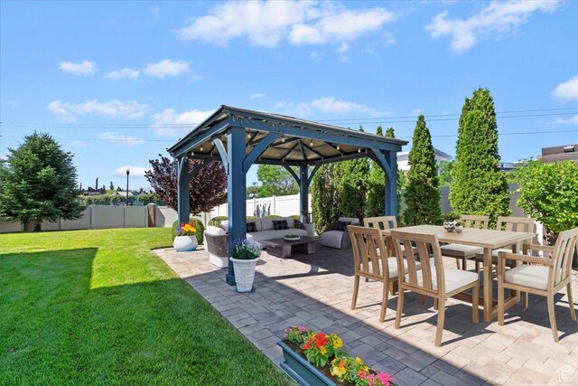 12140 S Galena Grove Way W, Draper, UT 84020 - fenced backyard featuring a gazebo, a patio, an outdoor hangout area, and outdoor dining space