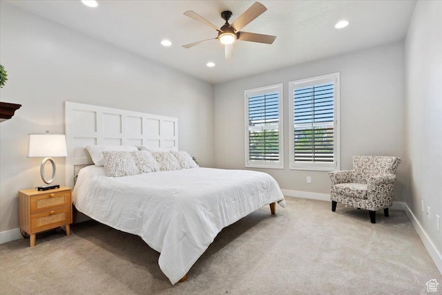 12140 S Galena Grove Way W, Draper, UT 84020 - bedroom with light carpet, recessed lighting, and a ceiling fan