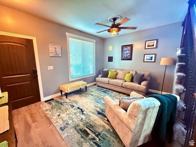 12887 S Wild Mare Way, Riverton, UT 84096 - living room with ceiling fan and wood finished floors