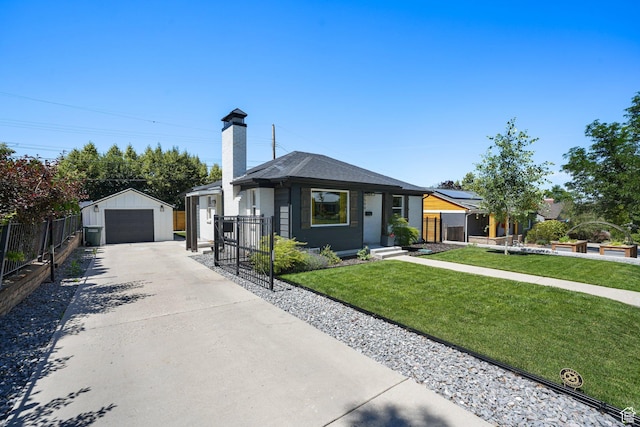 2500 E Simpson Ave S, Salt Lake City, UT 84109 - view of front of property featuring concrete driveway, a chimney, a garage, and an outdoor structure