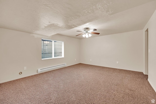 356 Warley Way, Stansbury Park, UT 84074 - spare room with baseboard heating, a ceiling fan, carpet, and a textured ceiling