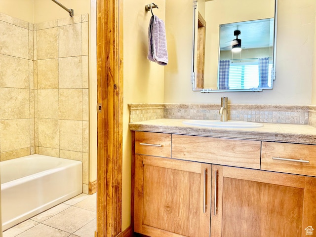 620 S Michael St, Vernal, UT 84078 - bathroom featuring tile patterned floors, vanity, shower / bath combination, and ceiling fan