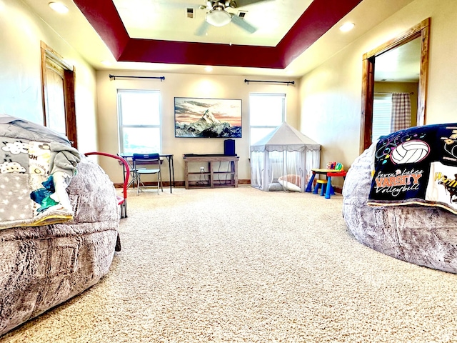 620 S Michael St, Vernal, UT 84078 - bedroom with multiple windows, a raised ceiling, and carpet flooring