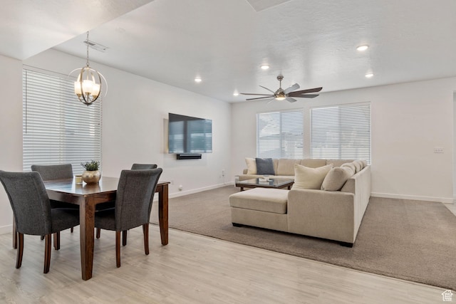 743 W 950 S, Springville, UT 84663 - dining room featuring light wood-type flooring, ceiling fan, recessed lighting, and a chandelier
