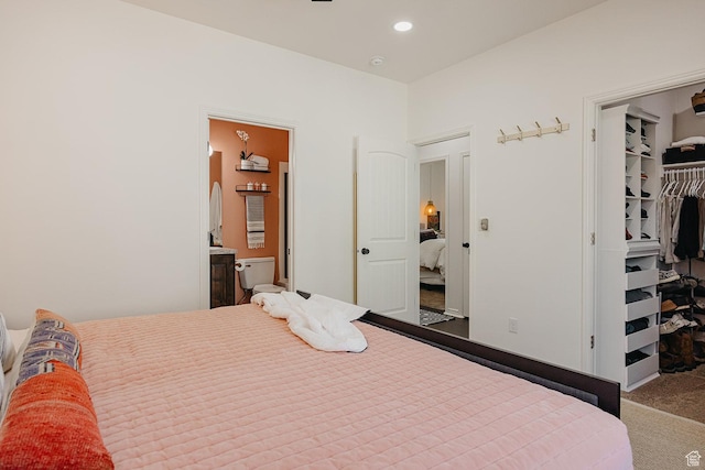480 Firestone Dr, Santaquin, UT 84655 - bedroom with a spacious closet, carpet, a closet, ensuite bathroom, and recessed lighting
