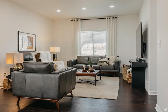 480 Firestone Dr, Santaquin, UT 84655 - living area with dark wood finished floors and recessed lighting