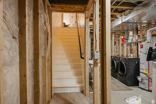 480 Firestone Dr, Santaquin, UT 84655 - unfinished below grade area featuring water heater, washing machine and clothes dryer, and stairway