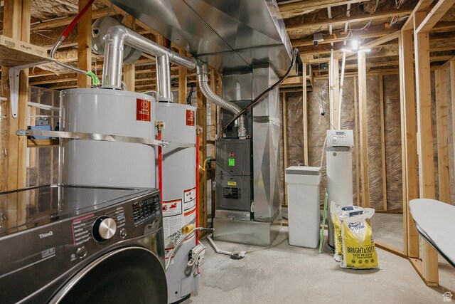 480 Firestone Dr, Santaquin, UT 84655 - utility room with washer / dryer, gas water heater, and heating unit