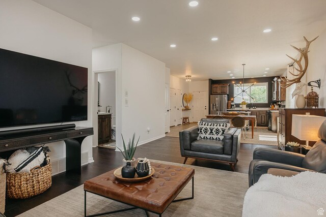 480 Firestone Dr, Santaquin, UT 84655 - living area featuring wood finished floors and recessed lighting