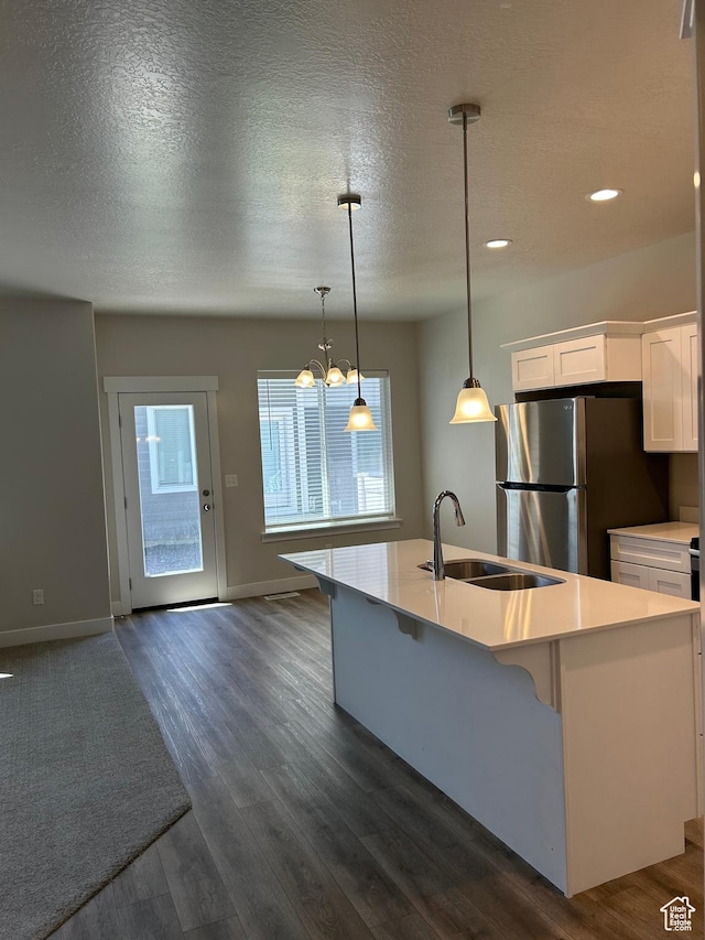 269 W 700 N, Vineyard, UT 84059 - kitchen with freestanding refrigerator, white cabinetry, light countertops, dark wood finished floors, and recessed lighting
