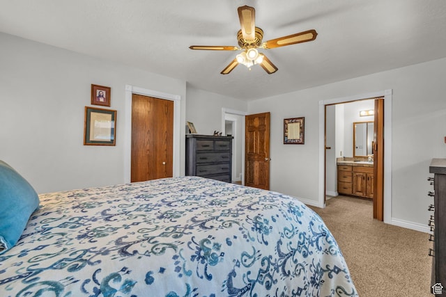315 E Oak Ln, Kaysville, UT 84037 - bedroom with carpet, a closet, ceiling fan, and connected bathroom
