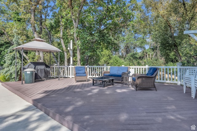 315 E Oak Ln, Kaysville, UT 84037 - deck with an outdoor hangout area, area for grilling, a gazebo, and view of wooded area