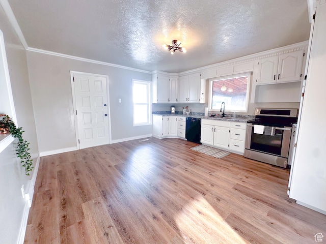 297 S 200 W, Richmond, UT 84333 - kitchen with stainless steel range, dishwasher, white cabinets, light wood-style flooring, and crown molding