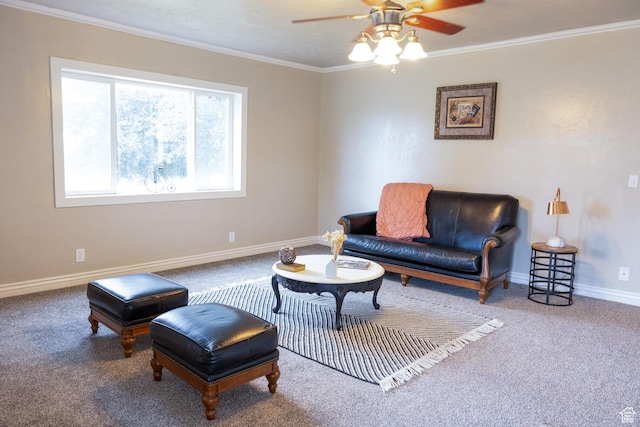 297 S 200 W, Richmond, UT 84333 - living room featuring carpet floors, crown molding, and a ceiling fan