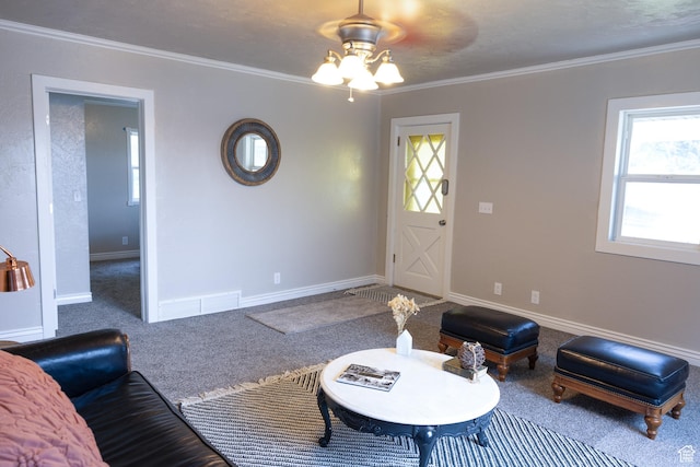 297 S 200 W, Richmond, UT 84333 - carpeted living room featuring ceiling fan, plenty of natural light, and crown molding
