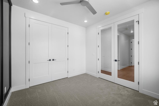 2154 S Bluff Dr, Cedar City, UT 84720 - unfurnished bedroom with carpet floors, recessed lighting, a ceiling fan, and french doors