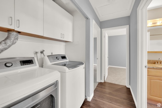 710 N 800 W Unit 11, Salt Lake City, UT 84116 - laundry area featuring independent washer and dryer, dark wood-type flooring, and cabinet space