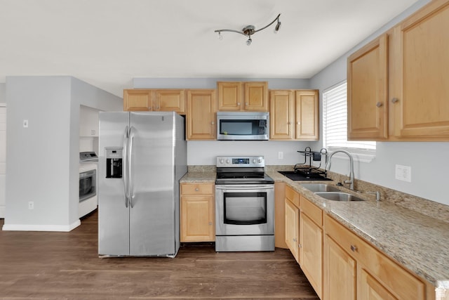 710 N 800 W Unit 11, Salt Lake City, UT 84116 - kitchen with stainless steel appliances, light brown cabinets, and dark wood-style flooring